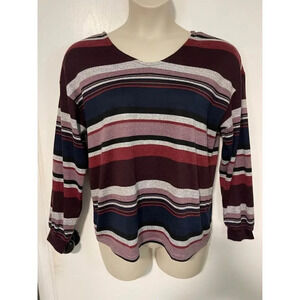 Burgundy, Soft, Striped long sleeve Dress barn DB Sunday Size Medium #0285